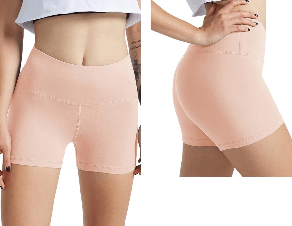 Sporty Elastic Women's High Waist Short Shorts for Training in Peach, Polyester-Spandex Blend, Lightweight and Comfortable